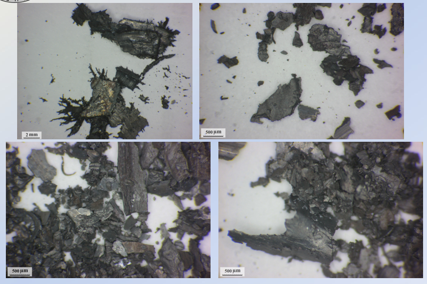 Wear debris under microscope